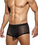 Casey Kevin Mens Sexy Underwear Lace Boxer Briefs See Through Trunks Breathable Mesh Underpants,Ck2116-black,L