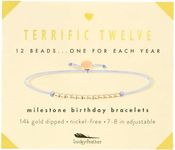 Lucky Feather Milestone Birthday Gifts - 14K Gold Dipped Beads Bracelet on Adjustable 7”- 8” Cord - Gifts