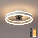 Mossco 19.7'' Ceiling Fans With Lights,Semi-enclosed Flush Mount Low Profile Fan for Safe Use,6 Speeds,Reversible,LED Dimmable,3 Color Temperature Optional,DC Motor,With Remote White 8223-White