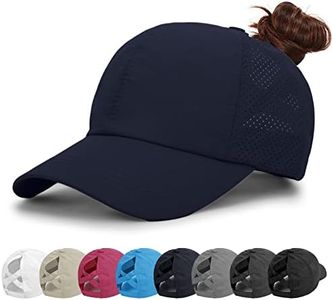 MIYING Womens Baseball Cap - Ponytail Sun Hat Quick Drying Running Cap Ladies Golf Caps Criss Cross Adjustable Trucker Hats for Women Girls, DeepBlue, One size