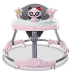 Foldable Baby Walker - Multifunctional Walker with 6 Adjustable Heights, Activity Center, Portable Music, Toys, Food Tray & Silent Wheels - Baby Walker for Boys & Girls 6 Months+ - Easy Fold (Pink)