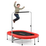 Goplus Foldable Trampoline, Double Mini Kids Trampoline Rebounder with Adjustable Central Handrail and Safety Pad, Exercise Trampoline for Indoor Outdoor Cardio, Max Load 330lbs (Red)