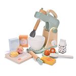 Donmills Play Kitchen Accessories Wooden Mixer Set Pretend Play Food Sets for Kids Kitchen Role Play Toys Blender Bake Cookies Playset Cooking Kitchen Toys for Boys Girls