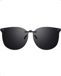 Xfeel Black Polarized Clip On Sunglasses Over Prescription Glasses for Women Men, Fit Over Eyeglasses Trendy Shades