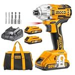 INGCO Brushless Impact Driver 20V Li-Ion Cordless Impact Driver with 2Pcs 2.0Ah Batteries, 1 Pcs Charger, 1/4 Inch, 170NM CIRLI20023