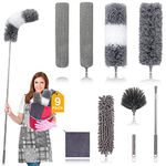 DEEHYO Microfiber Duster for Cleaning Fan, High Ceiling, Blinds, Furniture, Cars, 9PCS Extendable Feather Duster (Stainless Steel) 30 to 100 Inches, Reusable Bendable Washable