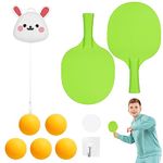 Flintronic Table Tennis Trainer Set, Adjustable Hanging Ping Pong Trainer for Kids, Portable Indoor Table Tennis Self Workout Set, Great Hand Eye Coordination Toy for Gift (White Rabbit)