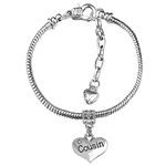 Cousin Girls Adjustable Starter Charm Bracelet with Heart Pendant and Gift Box