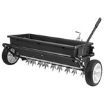 VEVOR Tow Behind Lawn Spreader with Aeration Spikes, 32 in Spreading Width, Broadcast Spreader with Universal Hitch, Garden Seeder & Soil Aerator with 100lbs Capacity & 10 in Tires for ATVs UTVs