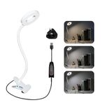 Akynite 48 LED USB Reading Lamp Clip On Bed with UK Adapter, 7W Clip Desk Lamp, 3 Colours & 10 Brightness, Flexible Bedside Table Lamp, LED Desk Clamp Light Dimmable, Headboard Light, White