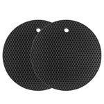 Silicone Trivets Mat Multi-Purpose Drying Trivet Mat Heat Resistant to 464°F, Pot Holder, Waterproof, (Set of 2) Non Slip, Flexible, Durable, Dishwasher Safe (Black)