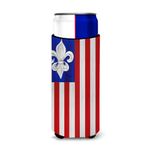 Caroline's Treasures 8138MUK Patriotic Fleur de lis Ultra Hugger for Slim cans Can Cooler Sleeve Hugger Machine Washable Drink Sleeve Hugger Collapsible Insulator Beverage Insulated Holder