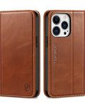 SHIELDON Case for iPhone 13 Pro 5G, Genuine Leather Folio Wallet Magnetic Shock Absorbing Case RFID Blocking Credit Card Holder Kickstand Compatible with iPhone 13 Pro 6.1" - Retro Brown