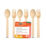 ECO SOUL [140mm, 200 Pack] Disposable Spoons & Fork Set| Wooden Dining Flatware | Ideal for Kids Birthday, Wedding & Party