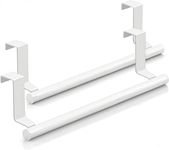 DAIYEE Stainless Steel Over Door Towel Rack Bar Holders for Universal Fit on Over Cabinet Cupboard Doors *2Pcs (White)