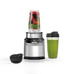 Ninja BN401 Nutri Pro Compact Personal Blender, Auto-iQ Technology, 1000-Peak-Watts, for Frozen Drinks, Smoothies, Sauces & More, with (2) 24-oz. To-Go Cups & Spout Lids, Cloud Silver