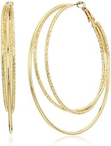 Guess Smooth and Textured Wire Gold Hoop Earrings, One Size, Gold, glass stone