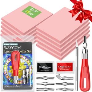 WAYCOM 10-Pack Linoleum Blocks for Printmaking with Cutter Tools, Rubber Stamp Making Kit Rubber Block Stamp Carving Blocks Craft Ink Pad Hobby Knife Pencil for DIY Printmaking,Printing and More