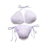 ZOSCGJMY Women's Faux Fur Halter String Triangle Bikini Sets Two Piece Swimsuits (White)