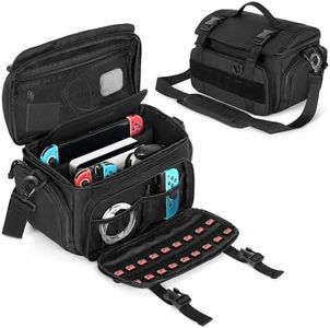 PGmoon Sling Carrying Case Compatible with Nintendo Switch / ASUS ROG Ally, Protective Tactical Shoulder Travel Bag with 18 Game Card Slots & Multi-Pockets for Docking Station, AC Adapter, Controllers