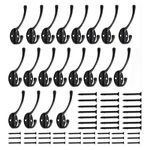 RealPlus 20 Pack Heavy Duty Dual Coat Hooks Wall Mounted Hangers with Screws for Coat,Scarf,Bag,Towel,Key,Cap,Cup,Hat