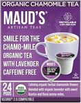 Maud's Organic Chamomile Lavender Tea (Smile For The Chamo-mile) 24ct. Solar Energy Produced Recyclable Single Serve Decaf Tea Pods – 100% Organic Caffeine Free Tea California Blended, KCup Compatible