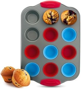 Boxiki Kitchen 12 Cup Mini Muffin Pan With Silicone Muffin Liners