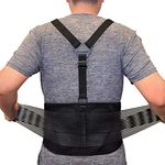 AllyFlex Sports Lumbar Support Belt for Lifting Back Brace with Suspenders, 3-Way Adjustable Safety Belt with Dual Lumbar Pads for Lower Back Support and Pain Relief, Medium