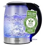 COSORI Electric Kettle Glass, Fast Boil Quiet, 3000W 1.5L with Blue LED, Stainless Steel Filter, Boil-Dry Protection, Black, BPA Free