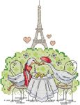 Gofission 11ct Stamped Cross Stitch Kits for Adults Beginners, Romantic Heart Geese Kiss DIY Pre Printed Cross Stitch Embroidery Set with Accessories Wall Decor 21x26cm (Paris)