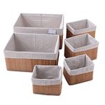 Kuber Industries Pack of 6 Bamboo Storage Basket With Liner|Fodable Storage Organizer|Box For Cloth, Toiletry, Bathroom|Capacity 14.9L, 10.5L, 3.5L, 1.9L|Natural|