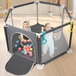 Baby Playpen for Infants and Toddlers | Sturdy Six Sides Play Pen with Breathable Mesh & Foam Protection | Easy to Install Play Area - Dark Grey