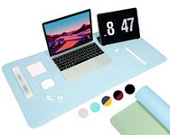 KELIFANG Desk Pad, Large Office Mouse Mat 31.5'' x 15.7'', Waterproof PU Leather Mouse Pad, Dual Side Desk Blotter Protector, Non-Slip Laptop Desk Writing Mat for Office Home Game (Sky Blue and Green)