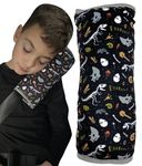 HECKBO dinosaur dino skeleton car seatbelt pillow for children - machine washable - girl boy kids children soft car seat belt cover sleeping pillows protection car travel pillow cushion vacation