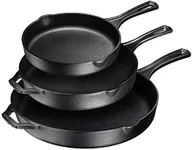 Bruntmor 8,10 and 12 Inches Pre-seasoned Cast Iron Frying Pan Set of 3 , Oven Safe Cast Iron Skillet, Cast Iron Grill Pan Set, Nonstick Cookware with Side drip lips, Black