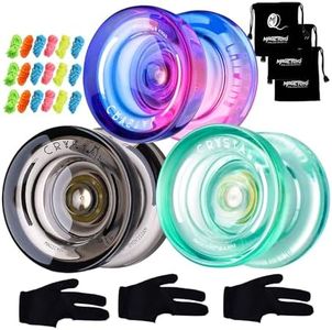 MAGICYOYO Pack of 3 Responsive Yoyos for Kids Beginners, K2 (Crystal YoYo with 3 Yoyo Gloves, 3 Yoyo Bags, 18 Yoyo Strings Green+ Black+ Purple Pink)