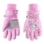 Azarxis Kid Snow Ski Winter Gloves Children Waterproof Cold Weather Warm Mittens (Pink, S (4-6 Years Old))