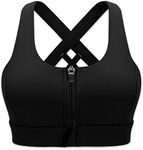 Cordaw Zipper in Front Sports Bra High Impact Strappy Back Support Workout Top-Black M