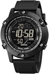 FANMIS Men's Digital Black Sports Watches Large Face Waterproof Dual Time Stopwatch Alarm LED Back Light Count Down Wrist Watch, Black, Digital