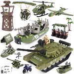 deAO Military Vehicles Toy Set Combat Boat,Helicopter,Tank Toy,with 5 Army Men Figures,Boat Toy and Other Weapon Gear Equipment Accessories,Great Amry Toys for 3 4 5 Boys Kids