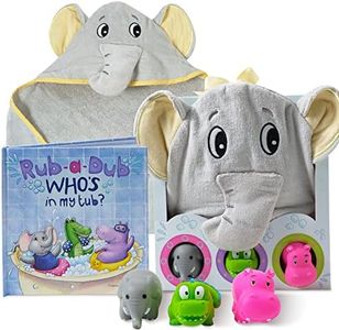 Tickle & Main Rub-a-Dub Gift Set, 5-Piece Bath Set Includes Elephant Hooded Towel, 3 Jungle Safari Squirt Toys, and Book for Boys and Girls!