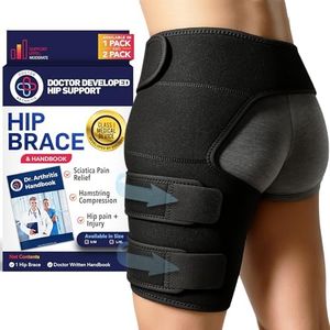 Doctor Developed Strengthening & Stabilizing Hip Brace for Men & Women - Hip Brace for Sciatica Pain Relief - Compression Wrap for Hip Pain - Hip Support Brace - Thigh Supports With Medical Handbook (S/M - Black, Right)