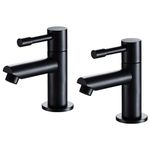 Wasserrhythm Basin Pillar Taps Pair Black Twin Bathroom Sink Mixer Taps Monobloc Matte Black Brass Cloakroom Faucets Traditional Mono 2PCs Hot and Cold Water 1/4 Turn Lever, DT28J