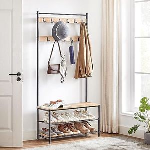 ACAZA Porte-Manteaux XL, Porte-Chaussures, Meuble d'Entrée avec 11 Crochets, 85 cm de Long et 175 cm de Haut, chêne Clair