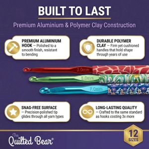 Quilted Bear Floral Crochet Hook Set – Ergonomic Handles, 9-Piece