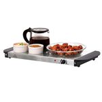 OVENTE Electric Warming Tray with Adjustable Temperature Control, Compact Food Warmer & Server for Buffets, Parties, Events, and Dinners, Cool-Touch Handles, Stainless Steel, Silver FW170S