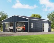 AMERLIFE 25x30x11.5 FT Outdoor Metal Garage Shed with Front Double & Side Hinged Doors, Extra Large Storage Shed with 4 Windows, Carport for Bass Boats, Full-Sized Pickups and Tractors