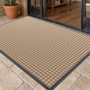 WELDUN Front Door Mat Outside Entrance, Heavy Duty Waterproof Doormat for Indoor/Outdoor, Dirt Trapper with Non-Slip Rubber Backing, Low Profile Easy Clean, Stain & Fade Resistant 73"x46", Beige