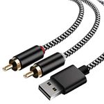 USB to 2-Male RCA Audio Aux Cable for PC Stereo Y Splitter Cord Jack Adapter Compatible with USB A Laptop, Linux,Windows, Desktops, PS4 and More Device for Amplifiers, Home Theater, Speaker (6.6FT)