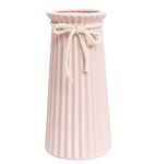 Pink Ceramic Ribbed Vases for Minimalist Modern Home Decor, Decorative Flowers Vase for Wedding Dinner Table Office Bedroom - 7.5 Inch / 20 CM